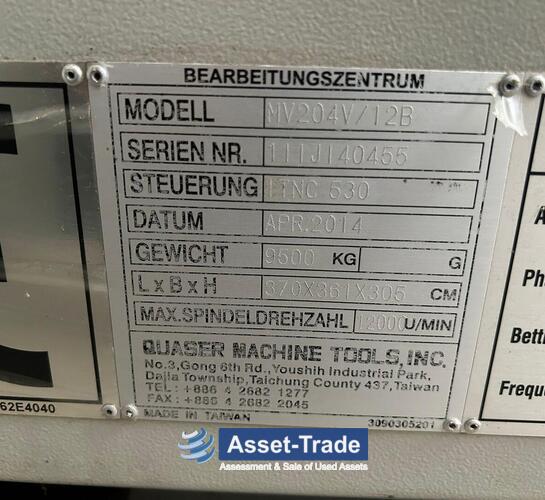 Second Hand QUASER MV 204 V / 12 B CNC Vertical Machining Center