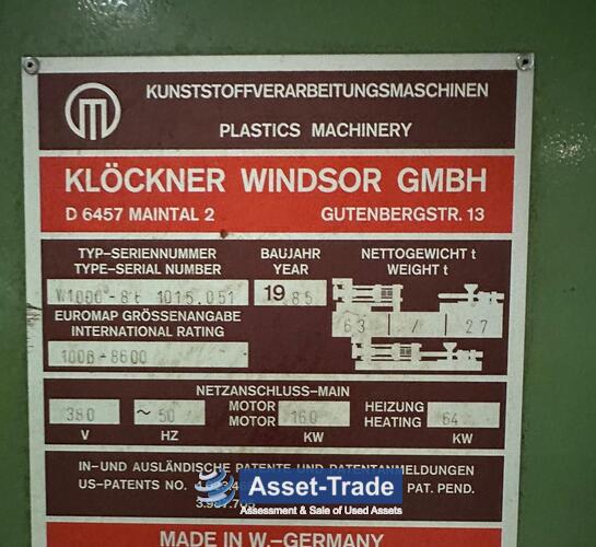 Preiswerte WINDSOR W1000-86 Spritzgussmaschine kaufen | Asset-Trade